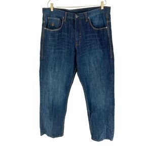 Rocawear Jeans Mens 38 x 34 Blue Straight Relaxed Flap Pocket Dark Denim Hip Hop